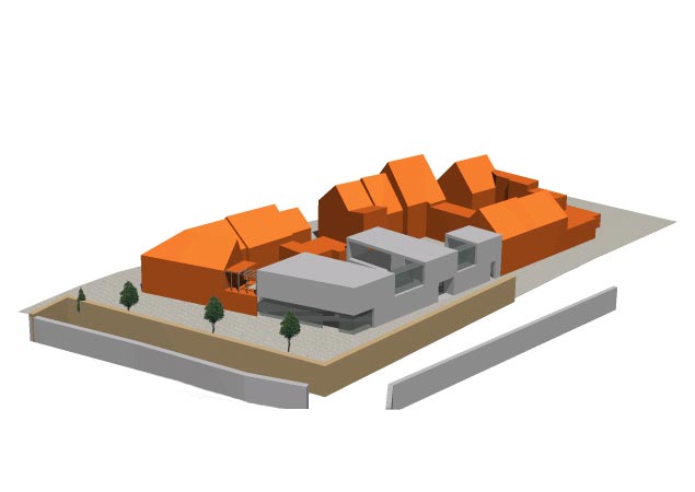 Plan 1 zu: NDN. Wettbewerb „Nietzsche Dokumentationszentrum Naumburg“ - Entwurf für einen Neubau des Nietzsche Dokumentationszentrums mit einem Archiv für die „Krumme“-Bibliothek, Naumburg, 2001, Architekt: Jo Sollich