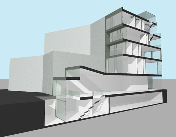 Plan 2 zu: OWS. Entwurf für ein Townhouse am Friedrichswerder, Berlin-Mitte, 2005, Architekt: Jo Sollich
