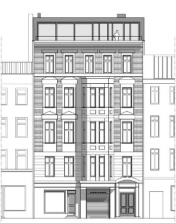 Straßenansicht Aufstockung eines Gründerzeithauses, Berlin-Schöneberg, Sollich Architekten, 2013 
 Sollich Architekten