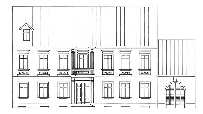 Plan 1 zu: RBN. Sanierung eines Ensembles am Braschplatz - denkmalgerechte Sanierung und Dachgeschossausbau eines klassizistischen Wohnhauses aus der Zeit nach dem Stadtbrand mit vier Wohnungen und Arztpraxis sowie Neubau eines Hofgebäudes, Neuruppin, 1994-1997, Architekt: Jo Sollich