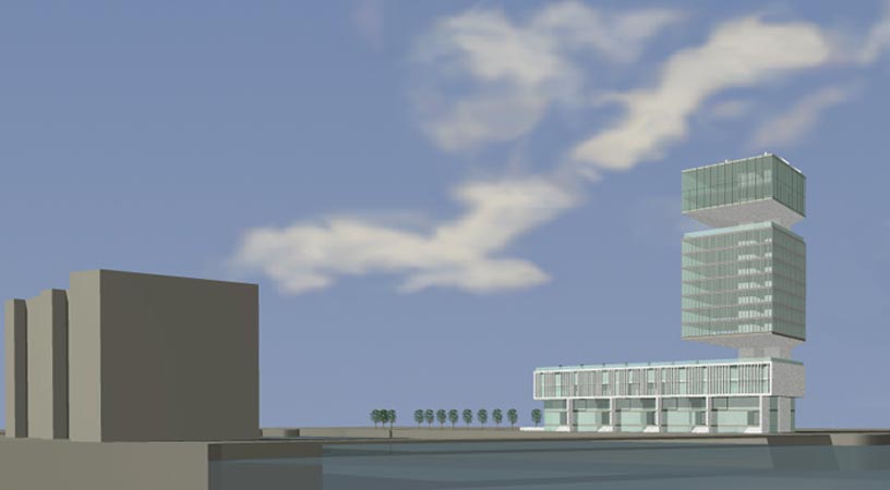 Plan 2 zu: U2D. U 2-Landmark Tower - Wettbewerb für den Neubau eines Landmark Towers im Hafengebiet Dublins mit Studio-Räumen für die Band U2, 2003, Architekt: Jo Sollich
