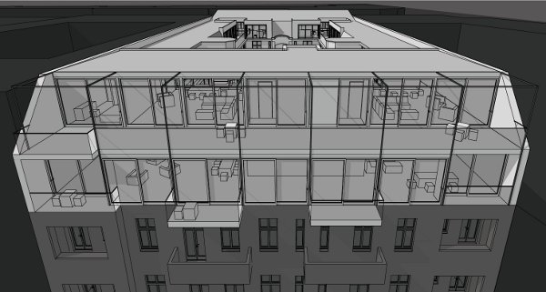 Rückansicht des Quergebäudes Aufstockung Uhlandstraße, Sollich Architekten 
 Sollich Architekten