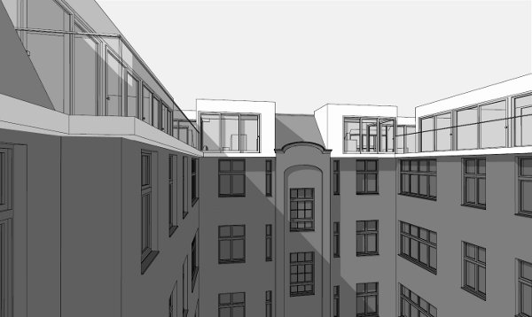 Hofansicht Aufstockung Uhlandstraße, Sollich Architekten 
 Sollich Architekten