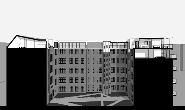 Längsschnitt Aufstockung Uhlandstraße, Sollich Architekten 
 Sollich Architekten